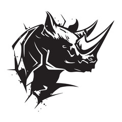 Angry face mascot of rhino. black white line art vector illustration