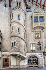 Beautiful tower staircase in a shop in the old city of Lucerne, Switzerland