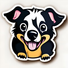 Sticker of cartoon happy puppy in black color with white puppy