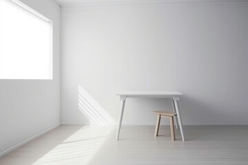 Fototapeta premium an Empty Room with a White Table and Chai. Generative AI