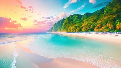 Tropical beach with ocean on background. Generative AI