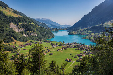 Obraz premium View of Lungernsee or Lake Lungern in Switzerland in summer..