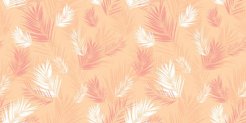 Fototapeta na wymiar palm leaves pattern vector. Tropical summer seamless repeat design with white orange and white background for wallpaper, fabric, bedding