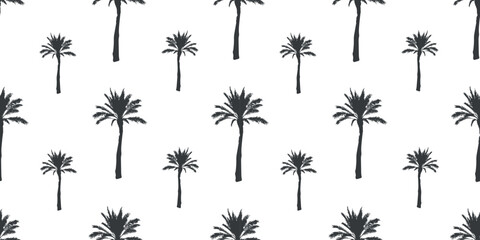 palm trees pattern seamless vector tropical summer background black and white repeat for fabric, textile, wallpaper