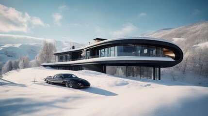 Experience Ultimate Luxury with Private Ski Slope and Ice Rink at Modern Estate, Complete with High-Performance Electric Car, Generative AI