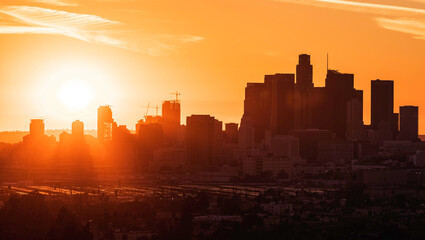Downtown Los Angeles Skyline Silhouette at Golden Hour 