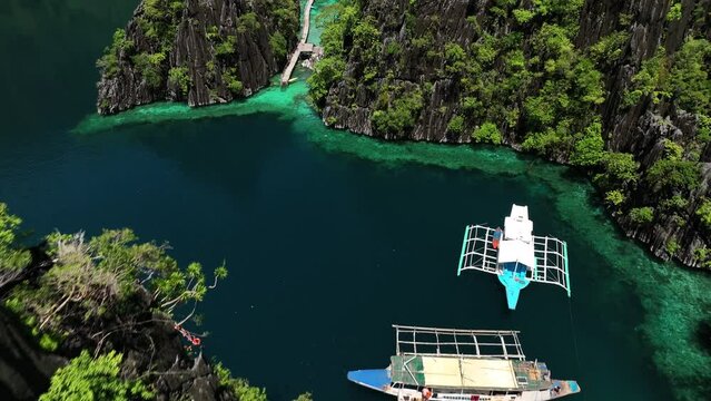 Aerial view of Twin Lagoon, Coron, Philippines.