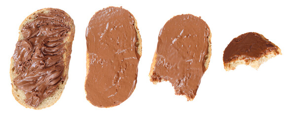 Set of isolated bread with chocolate cream isolated on white background, transparent 