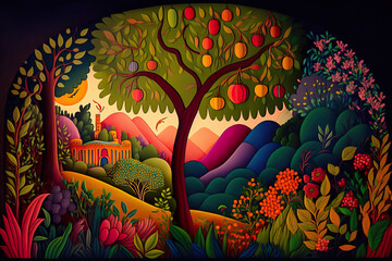 Whimsical Depiction of the Garden of Eden   Generative AI