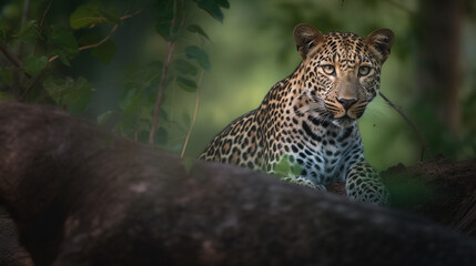 Fototapeta na wymiar leopard resting in the tree ai generated artwork
