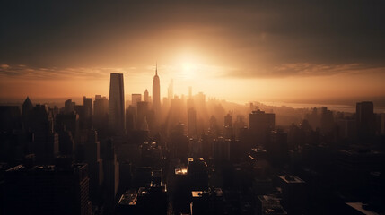 Fototapeta na wymiar New York City city scraper tall buildings sunlight high angle view Beautiful view midtown Manhattan, Generative AI ,illustration 