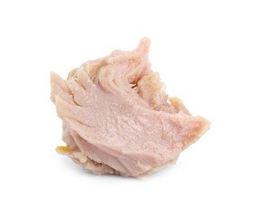 Delicious canned tuna chunk isolated on white