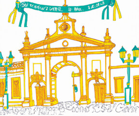 View of the houses in the city of Tiradentes in golden and white colors - Minas Gerais  with Generative AI  technology.