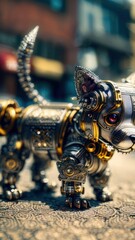 Fototapeta na wymiar Cybor dog in the city background. Generative AI