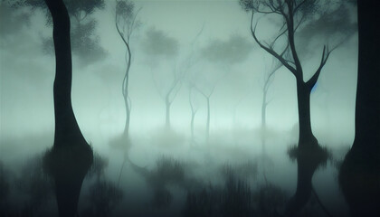 Obraz premium 霧と森 Generative AI