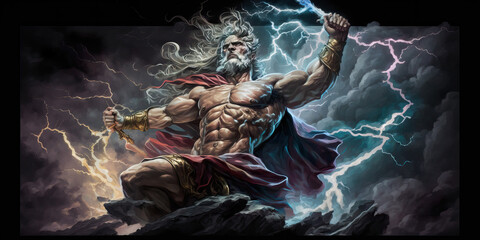 Zeus, God of Thunder and King of the Gods  Generative AI - obrazy, fototapety, plakaty