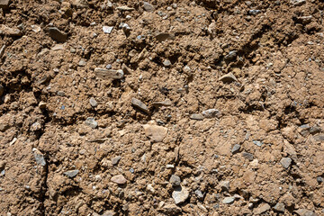 The soil in the ground. gravel soil. Sand and gravel wall background.