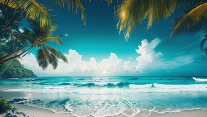 Tropical beach with ocean on background. Generative AI