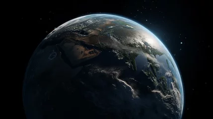 Papier peint photo autocollant rond Pleine Lune arbre 宇宙から見た地球（影・光・GenerativeAI） 