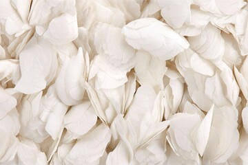 heap of fluffy white feathers on a dark background. Generative AI