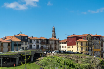 Fototapeta na wymiar Oporto, Portugal. April 12 , 2022: Landscape in the city with blue sky and city architecture.