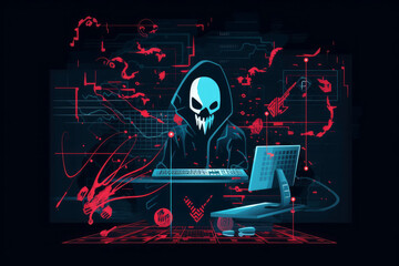 Ai artwork representing the dark web, cyber crime or attacks. Generative ai.