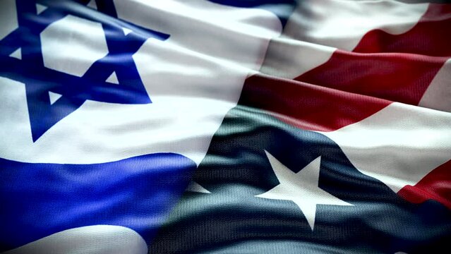 USA and Israel Flag, close up. Waving USA and Israel Flag, background. Wavy American and Israeli Flags flapping in wind. 3D 4K video. Concept: states allies, partners, citizenship, emigration