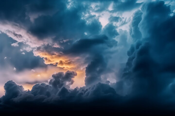 Naklejka na ściany i meble Photorealistic ai artwork of stormy clouds and sky during sunset. Generative ai.