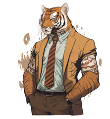 Fototapeta premium boss tiger wearing suit and tie and standing in attitude