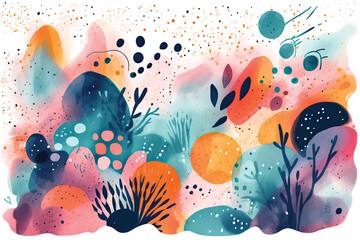 Seamless pattern with watercolor spots and abstract shapes