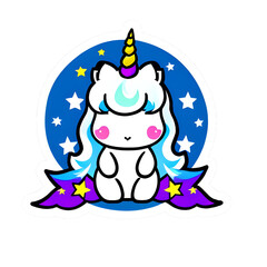 Fototapeta premium blue unicorn and stars, unicorn icon, sticker, PNG, badge