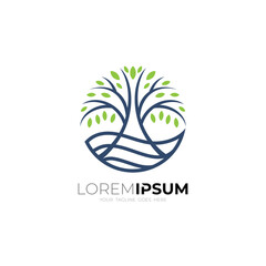 Tree logo with water flow, tree logo in circle