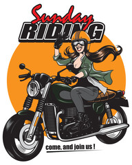 women rider, sunday riding poster vector illustration