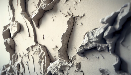 Cracked and broken plaster wall, close up