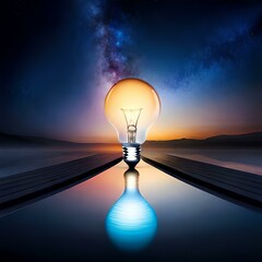 light bulb in the night sky filling the world with ideas