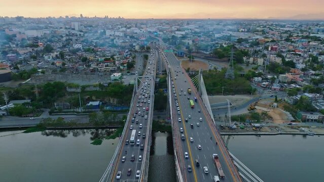 Aerial View Of Intersecting Bridges Of Puente Prof. Juan Bosch And Puente Juan Pablo Duarte In Santo Domingo, Dominican Republic.