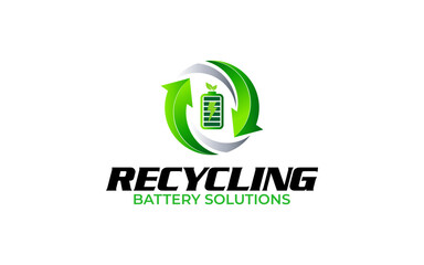 Illustration vector graphic of battery recycling, eco green recycling logo design template