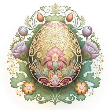 Easter egg with floral ornament, Generative Ai