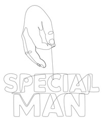 One continuous line of hand with Special Man word. Thin Line Illustration vector concept. Contour Drawing Creative ideas.