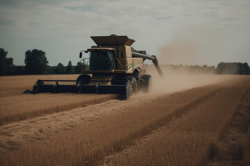 Fototapeta premium Combine harvester collecting wheat in field. Generative AI