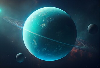 Obraz na płótnie Canvas Concept-P1 View of the realistic planet uranus with rings from space. High detailed 3D rendering. Generative AI