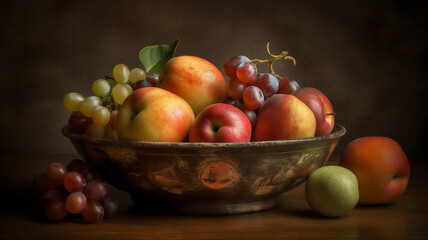 Naklejka na ściany i meble Illustration of A Bowl of Fruit Still Life