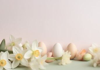 Naklejka na ściany i meble easter eggs and white flowers tulips