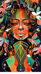 Colorful Beautiful African American woman, gilded, golden, colorful (generative ai)