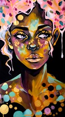 Beautiful African American woman, gilded, golden, colorful (generative ai)