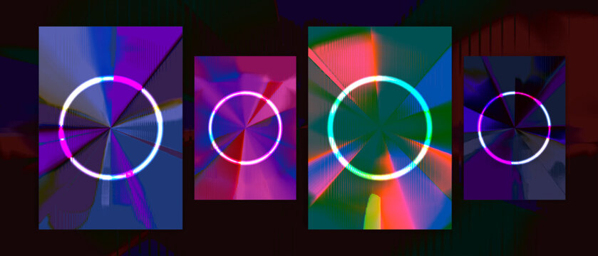 Circle futuristic 80s cover design retro vexel vibrant abstract neon cyberpunk collection vector background