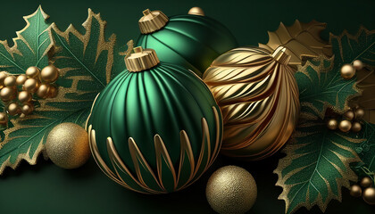 Beautiful realistic Christmas background with green. Generative AI.