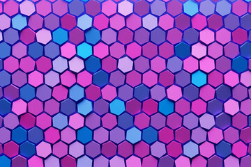 3d illustration of a   blue and pink honeycomb monochrome honeycomb for honey. Pattern of simple geometric hexagonal shapes, mosaic background.