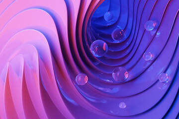 Abstract gradient pattern and geometric pattern with transparent spheres.3D illustration.