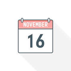 16th November calendar icon. November 16 calendar Date Month icon vector illustrator